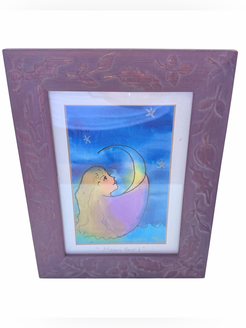 Vintage 1999 Moon Girl Artist Signed Frame